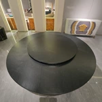 Black Natural Wood Veneer Round Dining Table with Gold Stainless Steel Art Base